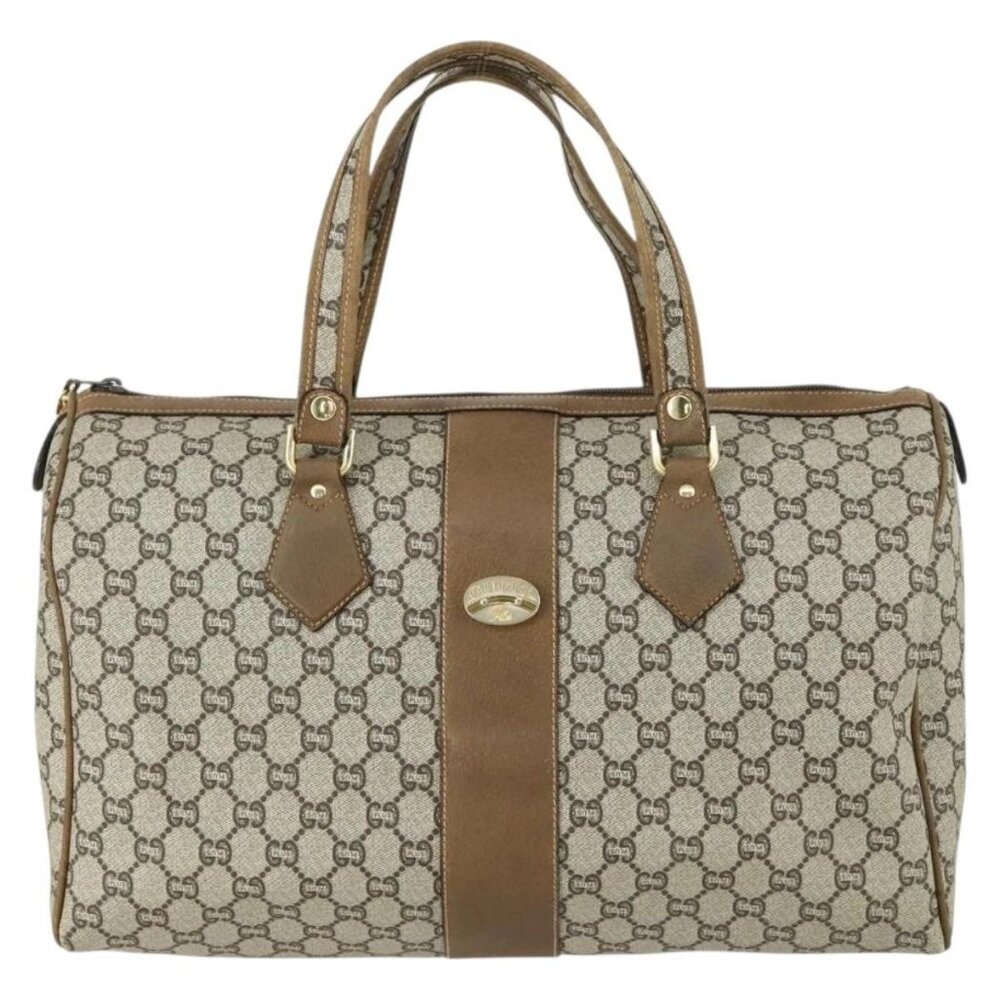 GUCCI GG Plus Supreme Boston Bag PVC Beige Gold Auth 151625 - Picture 12 of 16
